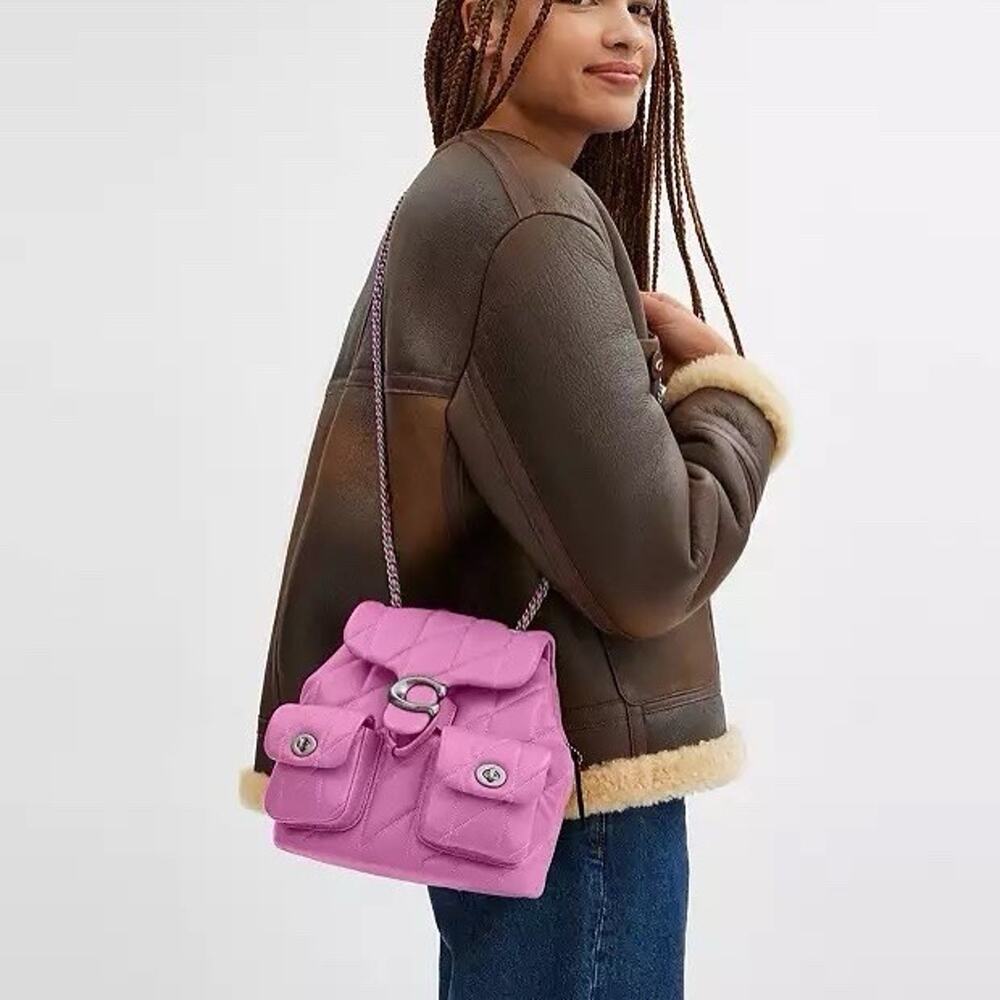 NWT Coach Tabby Backpack Pillow Quilting in Silver/Fuschia Nappa Leather CU076 - Picture 10 of 16